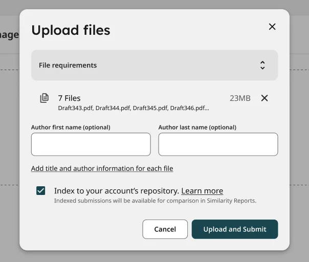 iThenticate Upload Files Add Document Details iThenticate Upload Files Add Document Details