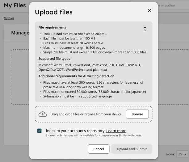 iThenticate Upload Files Interface iThenticate Upload Files Interface