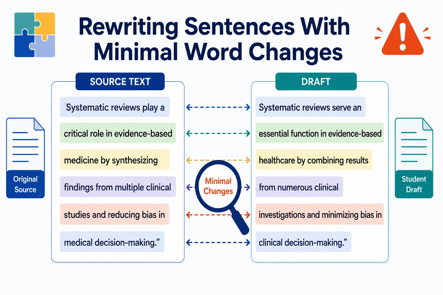 Patchwork plagiarism minimal sentence rewriting examples