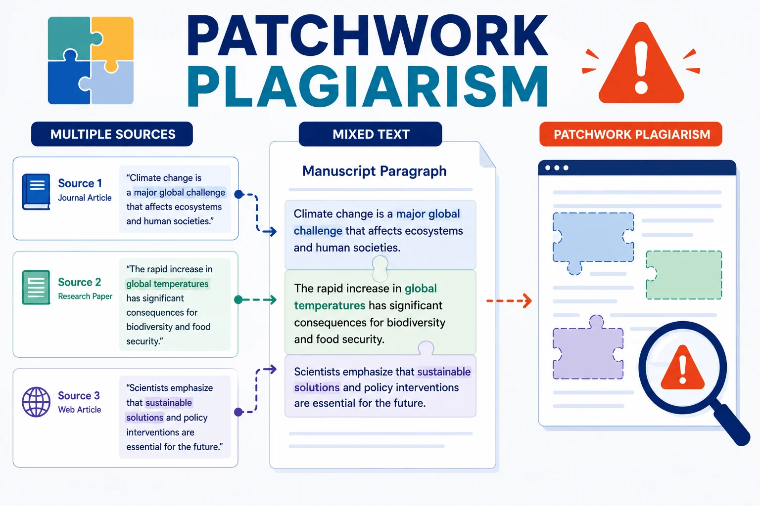 Patchwork plagiarism multiple source text overlap