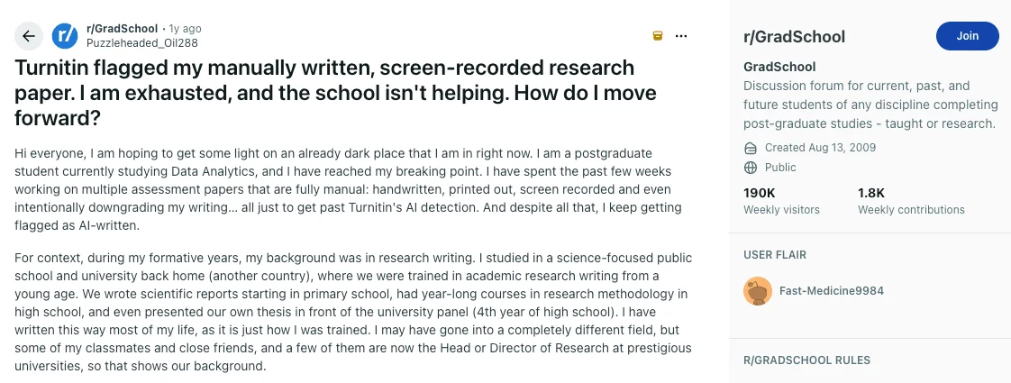 Reddit discussion on Turnitin falsely flagging manually written research paper Reddit discussion on Turnitin falsely flagging manually written research paper
